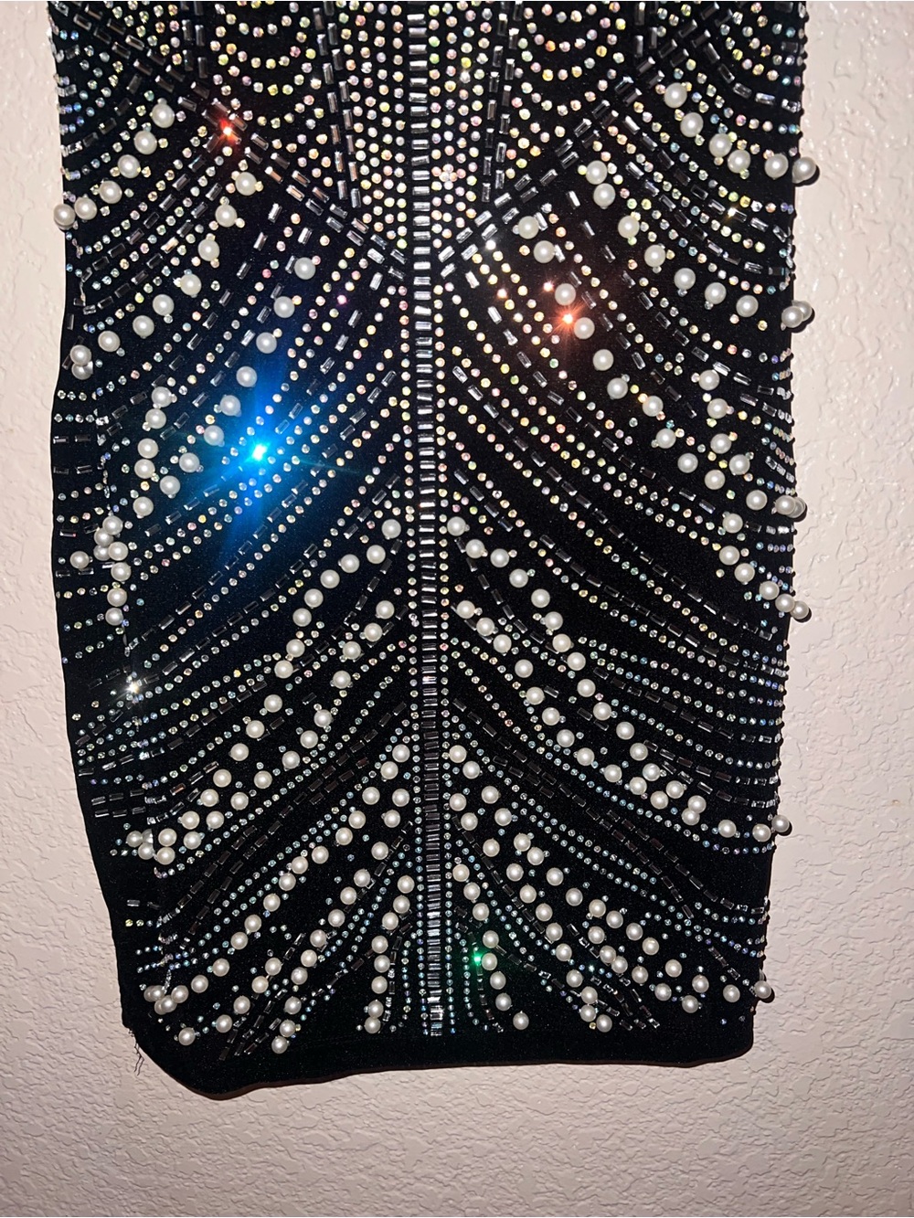 NWT Fashion Nova Black Strapless Rhinestone & Pearl Bodycon Mini Dress - Picture 3 of 5